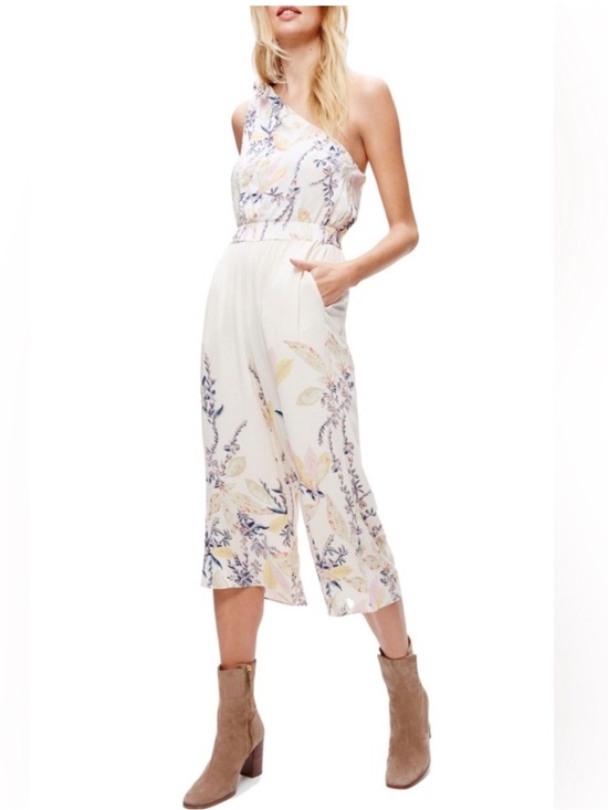 Free People Pants - FREE PEOPLE Island Time One Shoulder Floral Cropped Wide Leg Jumpsuit Size Small